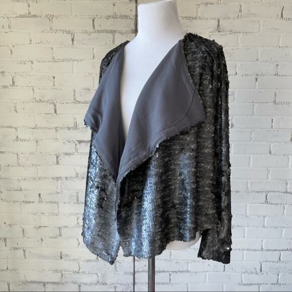 Free People Sequin Jacket Cardigan Small Grey Waterfall Party Sparkle Y2K - Picture 3 of 12